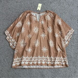 Debonnie Brown White Patterned Top Womens XXL